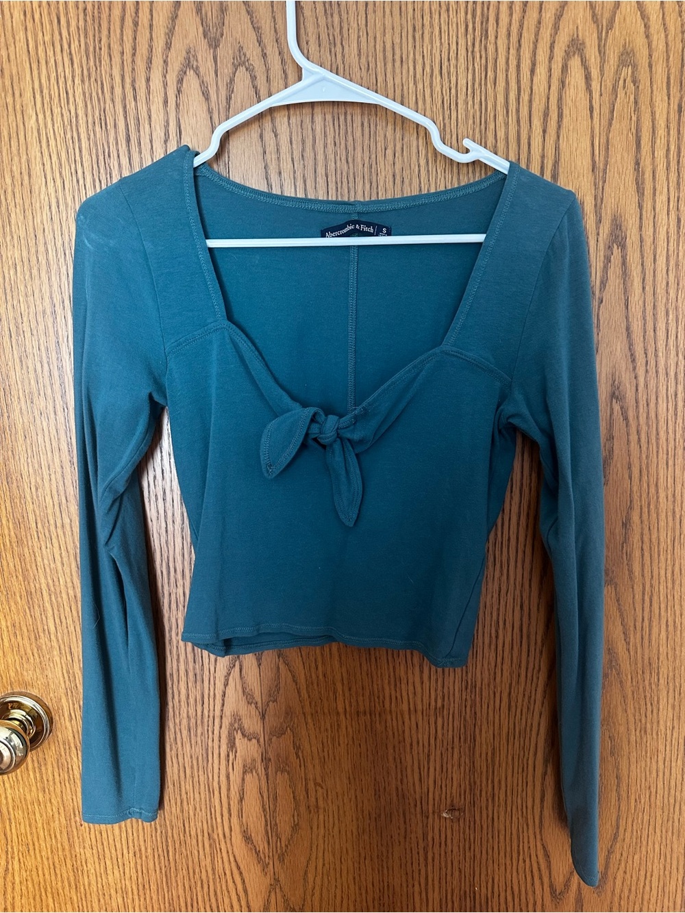 Abercrombie & Fitch Teal Long-Sleeve Tie-Front Crop Top